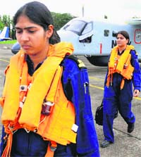 Women Power: Sub Lieutenants Seema Rani Sharma and Ambica Hooda, who would be inducted as the Navys first women observers (airborne tacticians), after their standardisation test in Kochi
