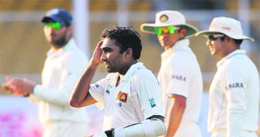 Sri Lankas Mahela Jayawardene walks back at stumps after the 3rd days play at Ahmedabad