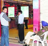 A police official outside Sham Mall in Chandigarh on Thursday.