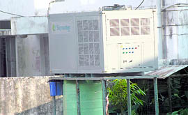A skywater machine that produces pure water from the water vapour in the atmosphere installed at the office of Jal Sansthan in Dehradun.