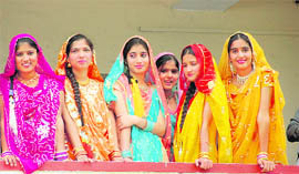 College girls in all readiness to perform at their annual day function in SGRR College, Dehradun.