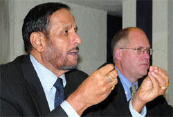 Lt-Col BS Sandhu, Chairman and Managing Director of WWICS, interacts with the press.