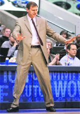 Dallas Mavericks head coach Rick Carlisle gestures during the second half of their NBA basketball game against the San Antonio Spurs in Dallas on Wednesday.