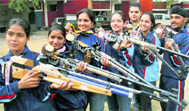 The NCC cadets, who won 10 medals at the 53rd National Shooting Championship held at Jalandhar, in a jubilant mood at the Sector 26 NCC headquarters in Chandigarh on Friday.