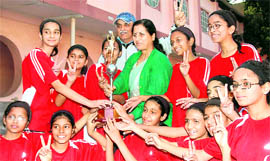 The Welham Girls team that won the Council School Girls Basketball Trophy at Heritage School in Dehradun on Friday