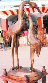 Artifacts on display at the annual Gita Jayanti Fair in Kurukshetra on Saturday.