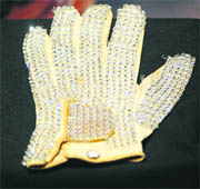 A file photo of Michael Jackson's glove. The rhinestone-encrusted glove worn by the pop icon for his first moonwalk dance in 1983 sold for $3,50,000 at an auction in New York on Saturday.