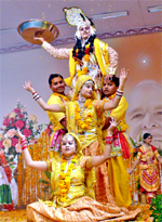 Artists performing a group dance during the final function in Shantivan on Sunday.
