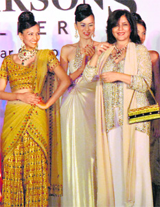 Zeenat Aman with models at a fashion show in Sector 17, Chandigarh, on Sunday.