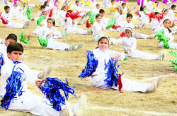 A PT drill being conducted by students of Doon International School at their annual sports day in Dehradun on Sunday