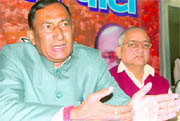 Uttarakhand BJP chief Bishan Singh Chufal addresses mediapersons in Dehradun on Sunday