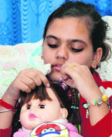 Ishita (12), who is ambassador for the states crusade against female foeticide, in Karnal on Sunday.