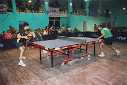 A match in progress at the Stag Punjab State Inter-district and Open Table Tennis Championship in Ferozepur