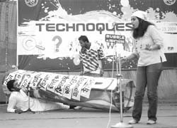 Students stage a play during Technoquest at Multani Mal Modi College in Patiala 