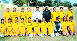 Uttarakhand under-19 girls football team pose for a group picture in Dehradun.