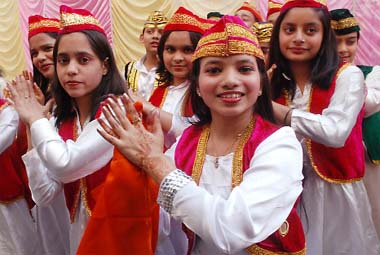 Students presenting Qawwali during the annual prize distribution function of SSD Public High School in Bathinda on Tuesday. ADGP Rajan Gupta was the chief guest on the occasion. 
