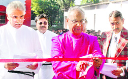 Chairman and Bishop Rt Rev Fr SR inaugurates a multipurpose hall at CNI Boys College in Dehradun on Tuesday.
