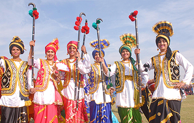 Girls perform bhangra during inauguration ceremony in Jalandhar.