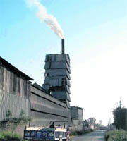 Thick smoke coming out of an industrial unit on the Kathua-Govindpur road.