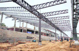 Karnail Singh Shooting Range under construction in New Delhi. Tribune photo: Mukesh Aggarwal