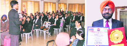 A seminar in progress at the Guru Nanak Institute of Management and Technology in Ludhiana on Wednesday; and (right) Dr (Col) HS Singha with his International Gold Star Award.