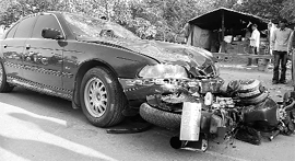 The BMW and the motor cycle that were involved in an accident in Mohali on Thursday.
