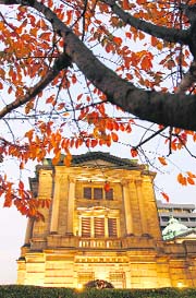 The Bank of Japan is pictured in Tokyo on Friday. The yen hit its highest level in 14 years against the dollar on Friday before trimming gains as Japanese authorities made their presence felt by calling banks, moving one step closer to intervention to stem the yen's surge. 