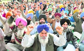 Members of various Punjab employees unions protest against the state governments policies in Sector 34, Chandigarh