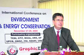 Jens Bergtorf addresses the gathering at the International Conference on Environment and Energy Conservation in Dehradun