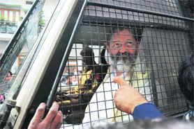 BJP MLA Anil Vij in police custody in Ambala on Friday.