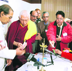Prime minister of Tibetan parliament-in-exile Samdhong Rinpoche addressing a function at Dharamsala on Friday