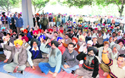 PAU employees protest in support of their demands at Thapar Hall, Punjab Agricultural University, Ludhiana,