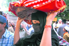 Bollywood actor Katrina Kaif offers a chadar at the shrine of Khwaja Moinuddin Chishti in Ajmer on Friday. 