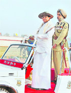 Union Home Minister P Chidambaram with CRPF Director-General AS Gill during the forces 70th anniversary parade at Kadarpur in Gurgaon on Friday. 