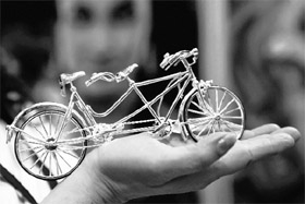 A miniature silver bicycle being exhibited at the opening day of East India Jewellery Retail Show 2009 in Kolkata on Friday