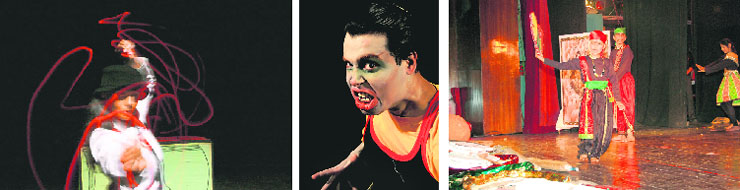 Scenes from “Day I Met The Prince” directed by Mumbai-based Jaimini Pathak, “Bhootam Bhagaban” and “Andher Nagari Choupat Raja”. Photos courtesy: National School of Drama