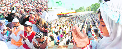 Muslims offer prayers on the occasion of Bakr-Id at Jama Masjid in Sector 20, Chandigarh, and Patiala on Saturday.