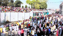 Eid-ul-Zuha prayers being offered at the Eidgah in Dehradun on Saturday.