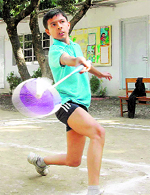 A player in action at the Inter-House Badminton Tournament at Brightlands School in Dehradun on Saturday.