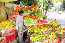 A roadside fruit vendor in Dehradun. 