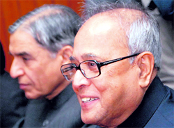 Pranab Mukherjee and Pawan Kumar Bansal during the Haksar Memorial Lecture at CRRID, Chandigarh, on Saturday.