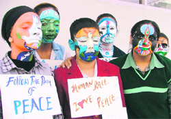 Students participate in a face-painting competition at GNI Public School in Ludhiana on Saturday. 
