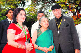 Veteran actors Asha Parekh, Shammi and Prem Chopra during the red carpet welcome at the ongoing 40th International Film Festival in Panaji on Friday.