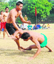 A kabaddi match in progress on Saturday.