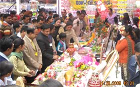 DG School Education Krishan Kumar goes through an exhibition of art and craft pieces prepared by some elementary schools of Punjab