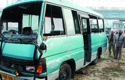 The minibus, which was hit by a truck, at Pathankot bypass