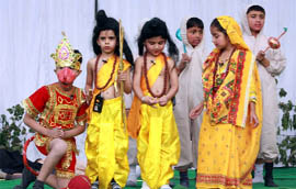 Students of the West Point School, Kotkpaura, performing a play based on Ramayana during the Founders Day function in Kotkapura on Monday.