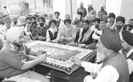 Police officials meet public at a newly opened police station on the national highway at Shambhu, near Rajpura, on Monday.