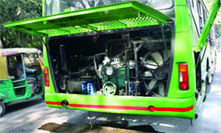 The low-floor DTC bus that developed a techinal snag causing gas leakage on Monday.