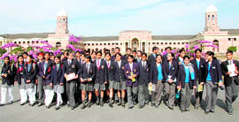 School students participate in a heritage walk organised by INTACH at the Forest Research Institute in Dehradun on Monday. Tribune photo: Vinod Pundir 